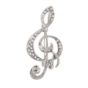 Anna-Kaci Elegant Rhinestone Crystal Treble Clef Music Note Brooch Pin for Scarf, Sweater, Wedding, Christmas Costume Accessories - 1 of 4