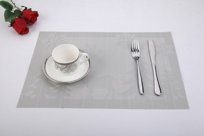 Silver & White Deer Jacquard Vinyl Woven Washable Placemats Set of 4