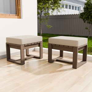 EAGLE PEAK Natural Cedar Patio Ottomans with Removable Cushions, Outdoor Real Wood Slat Top Footrest - 1 of 4