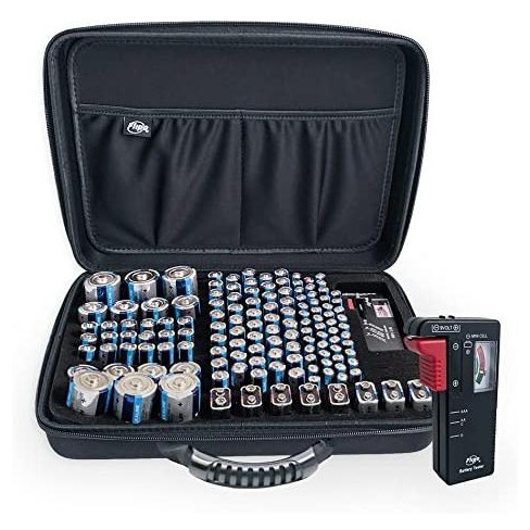 Battery Storage Organizer Carrying Case Bag, Holds 148 Batteries Aa Aaa C D  9v Button, Includes Lcd Battery Tester - Black - By Elitra Home,black :  Target