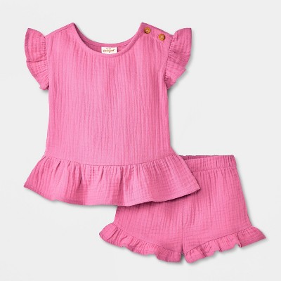 Baby Girls' Ruffle Sleeve Gauze Shorts Set - Cat & Jack™