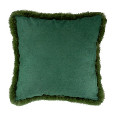 Northlight 18 Dark Green Suede Square Throw Pillow With Fringe Edges Target