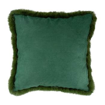 Northlight 18" Dark Green Suede Square Throw Pillow with Fringe Edges