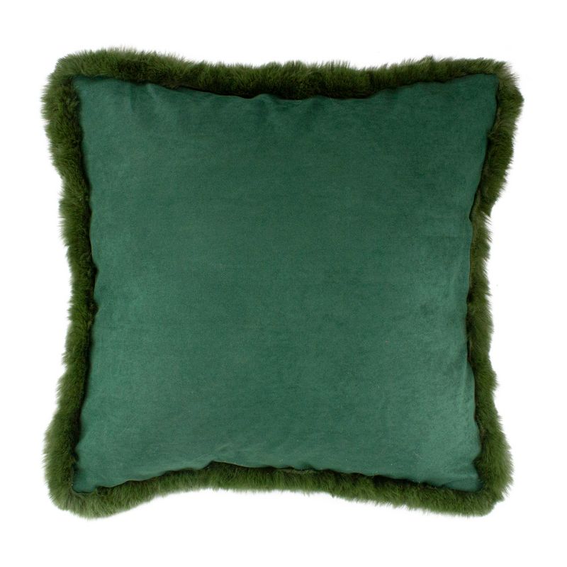 Northlight 18" Dark Green Suede Square Throw Pillow with Fringe Edges, 1 of 6