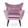 Velvet Mid-Century Modern Wingback Arm Chair with Oak Wood Frame, and Semi-Soft Seat - 2 of 4