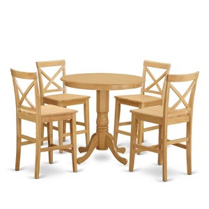 HomeStock 5-Piece Round Natural Oak Finish Solid Wood Top Dining table with 4 Chairs - 1 of 4