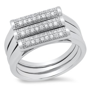 Steeltime Ladies 18k white gold plated brass simulated diamonds tube 3pc rings set - 1 of 4