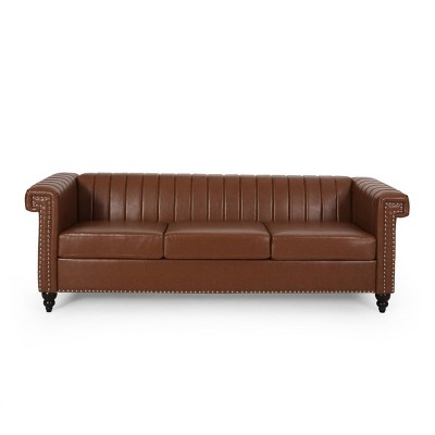 Drury Contemporary Channel Stitch 3 Seater Sofa With Nailhead Trim ...