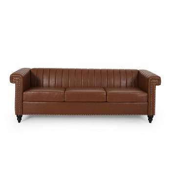 Drury Contemporary Channel Stitch 3 Seater Sofa with Nailhead Trim - Christopher Knight Home