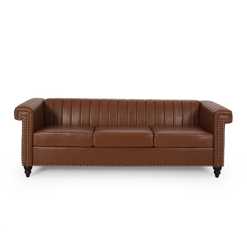 Drury Contemporary Channel Stitch 3 Seater Sofa with Nailhead Trim - Christopher Knight Home, 1 of 14