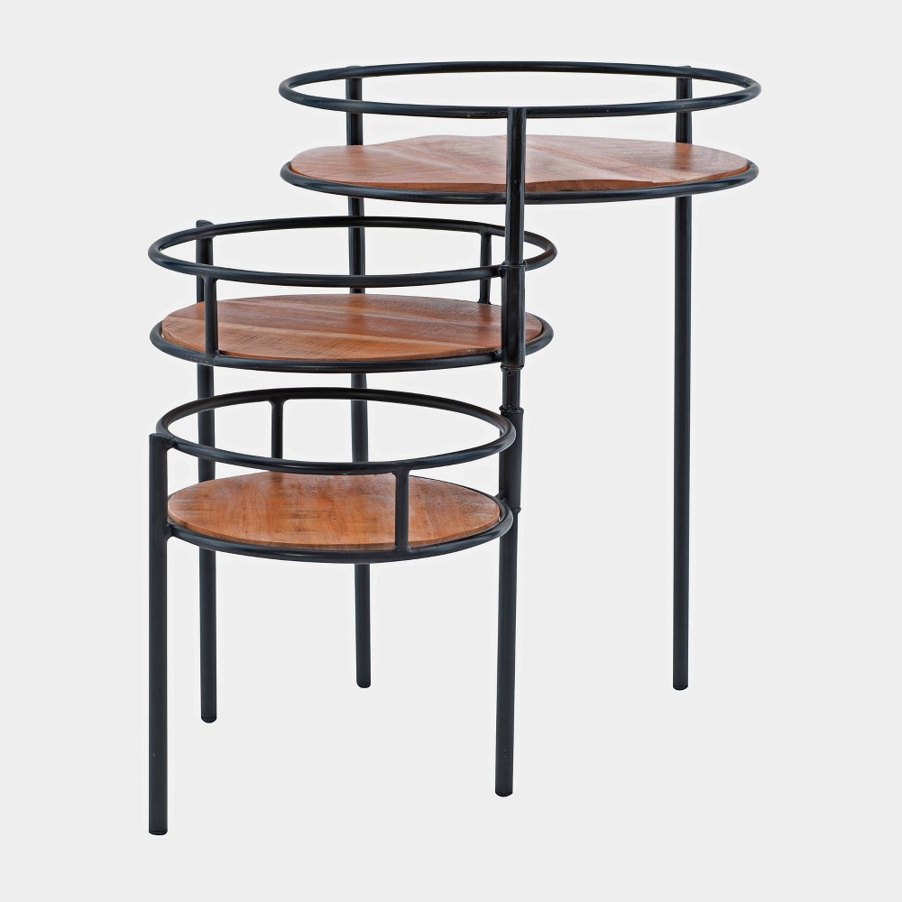 Photos - Plant Stand Asprey Industrial 3 Tier  Solid Natural Wood Tops Each One Rota