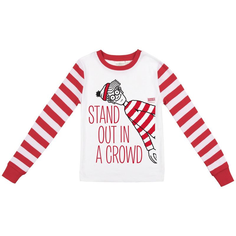 Where's Waldo Stand Out In A Crowd Youth Girls Long Sleeve Shirt & Red & White Striped Sleep Pajama Pants Set, 2 of 5