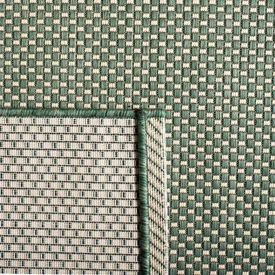 Dark Green and Beige Rectangular Stain-Resistant Indoor/Outdoor Rug