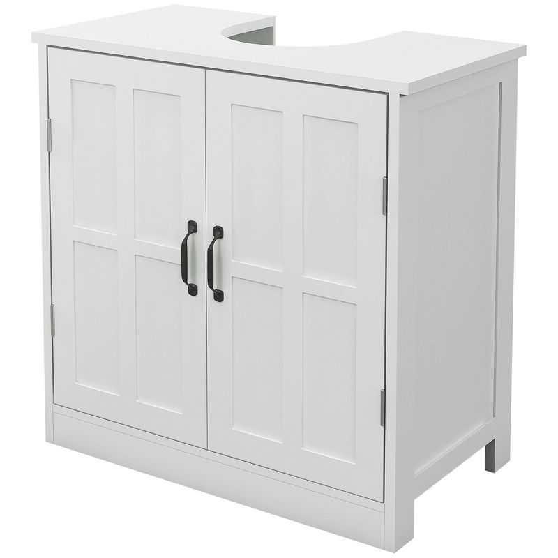 kleankin Pedestal Under-Sink Cabinet, Bathroom Storage Unit with Double Doors and Adjustable Shelf, White, 4 of 7