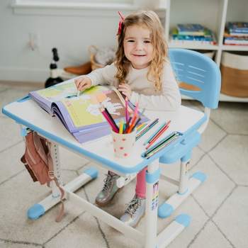 Mount-It! Kids Desk and Chair Set | Height Adjustable Ergonomic Children's School Workstation with Storage Drawer | Blue