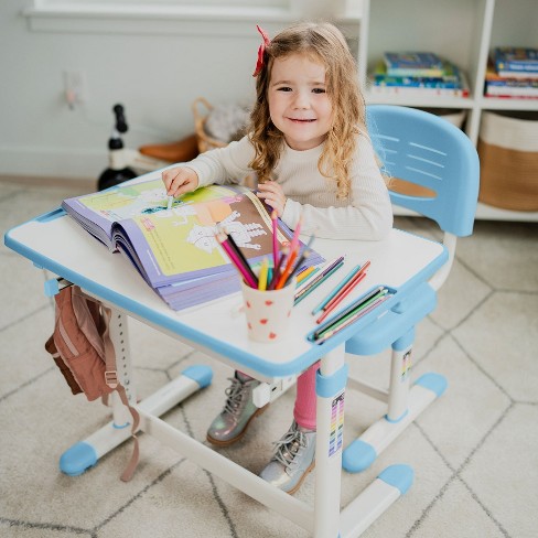 Qaba Kids Desk And Chair Set, Height Adjustable School Study Table