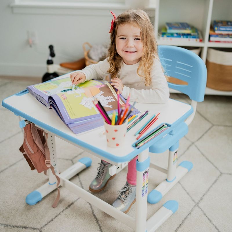 Mount-It! Kids Desk and Chair Set | Height Adjustable Ergonomic Children's School Workstation with Storage Drawer | Blue, 1 of 11