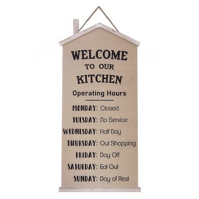VIP Fabric 47 in. Brown Welcome to Our Kitchen 7-Day Week Sign