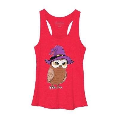 Women's Design By Humans Owl Witch Halloween T Shirt By thebeardstudio Racerback Tank Top