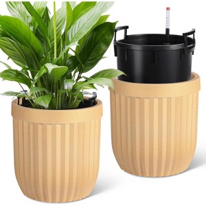 14.5 Inch Tall Planter Set of 2, Large Flower Pot with Water Monitoring Device and Hidden Wheels, Garden Pot for Living Room, Patio, Black - 1 of 4