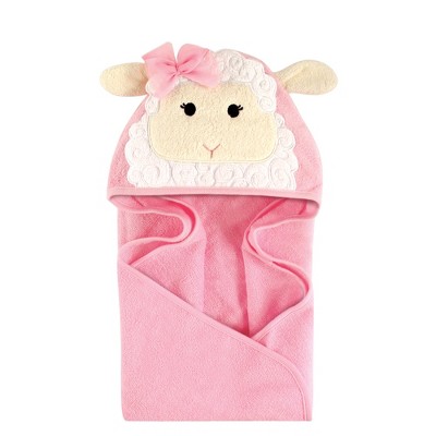 Hudson Baby Infant Girl Cotton Animal Face Hooded Towel, Lamb, One Size