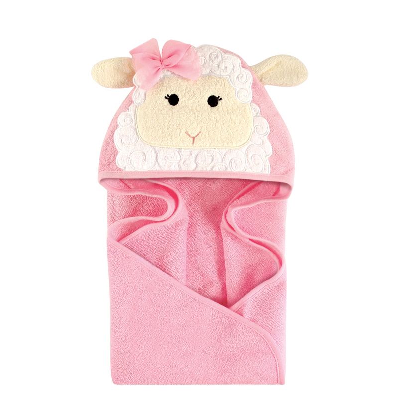 Hudson Baby Infant Girl Cotton Animal Face Hooded Towel, Lamb, One Size, 1 of 4
