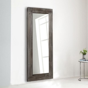 Solid Wood Wide Border Hollow Center Right Angle Rectangle Tan Full-Length Mirror 147x61x6 cm (Without Support) - 1 of 3