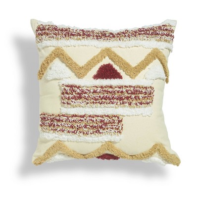 18"x18" Paros Boucle Embroidered Square Throw Pillow Burgundy/Gold - Sure Fit