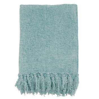 50"x60" Chenille Throw Blanket with Fringed Edges Aqua - Saro Lifestyle