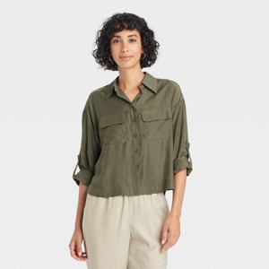 Women's Long Sleeve Button-Down Cropped Utility Shirt - A New Day™ - 1 of 3