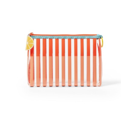 2 Color Striped Pouch - Coral/Pink - Silicone Pull