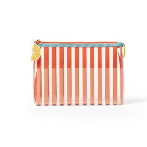 2 Color Striped Pouch - Coral/Pink - Silicone Pull - 1 of 3
