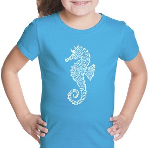 LA Pop Art Girl's Word Art T-shirt - Types of Seahorse - 1 of 4