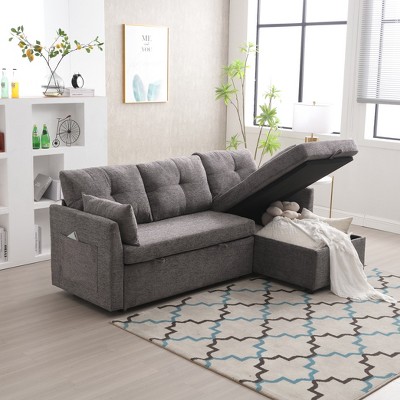 81.1" L-Shaped Modular Corduroy/Chenille Fabric Sofa, Reversible Sectional Couch with Storage Chaise 4W - ModernLuxe