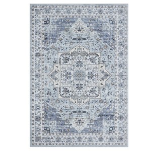 Washable Vintage Oriental Rug Non Slip Low Pile Rug Soft Throw Floor Cover Retro Medallion Foldable Indoor Carpet for Living Room Bedroom - 1 of 4
