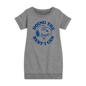 - Peanuts - Snoopy Doing The Best I Can Graphic Short Sleeve Fleece Dress - 1 of 4