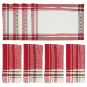 Saro Lifestyle Joyful Holiday Stripe Placemat and Napkin 8 pcs Set (4 Placemats, 4 Napkins) - 1 of 4