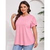 Womens Plus Size Tops Short Sleeve Casual Summer Square Neck Pleated Loose Fit Flowy Eyelet T Shirts Blouse - 2 of 4