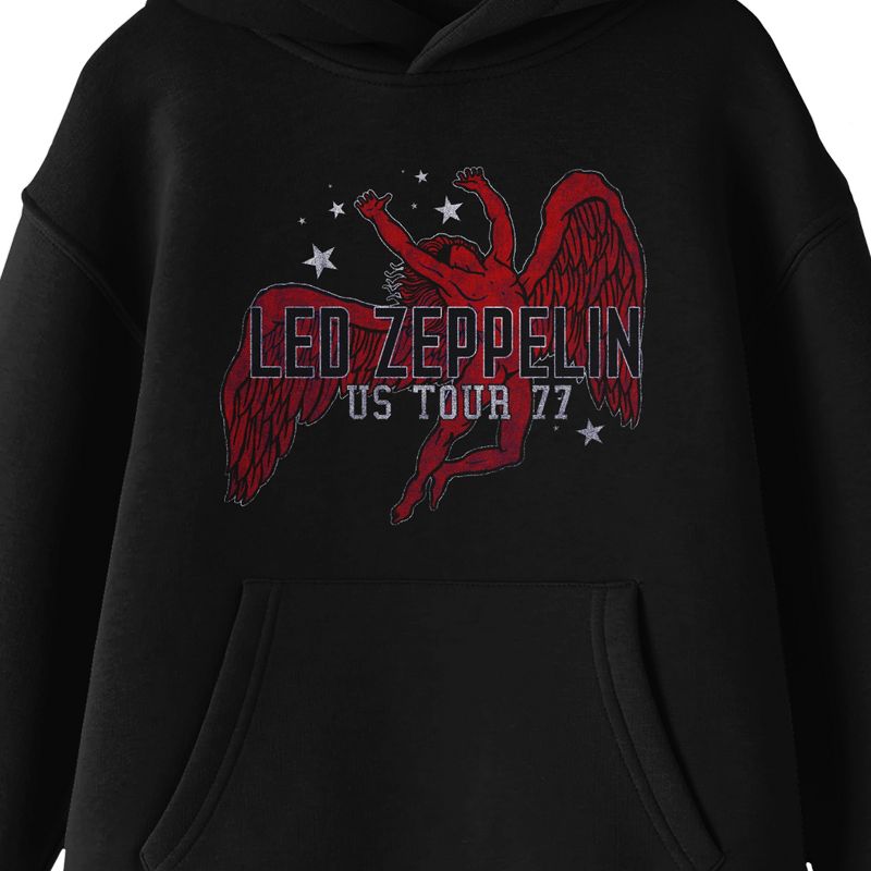 Led Zeppelin Red Icarus Logo Long Sleeve Black Youth Hooded Sweatshirt, 2 of 4