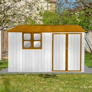 NicBex 10ftx8ft Outdoor Garden Shed Large Metal Storage Sheds with Hinged Door and Window for All Your Garden Needs, White+Yellow - 1 of 4