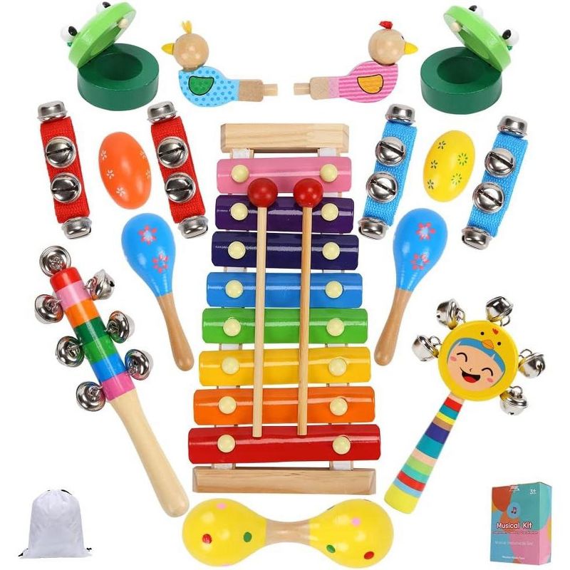 Wooden Kid Musical Instruments Kids Toys Musical Instruments Toys Wooden Percussion Instruments with Xylophone Rattles, 1 of 8