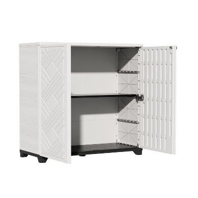 Decksplore Weatherproof Storage Cabinet - Horizontal Outdoor Shed Tucks Under Fences for Patios/Backyards