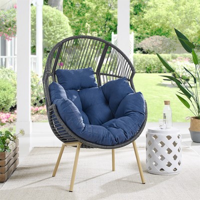 POCASSY Egg Chair Outdoor, Patio PE Wicker Rattan Egg Chair Lounge Basket Shape with Head Pillow