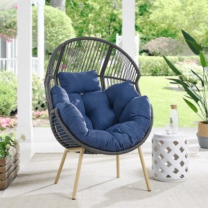 POCASSY Egg Chair Outdoor, Patio PE Wicker Rattan Egg Chair Lounge Basket Shape with Head Pillow - 1 of 4