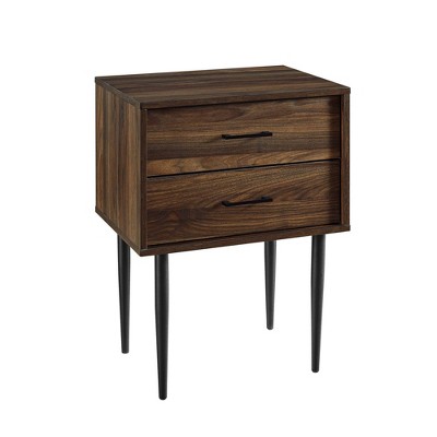 Ora Mid-Century Modern 2 Drawer Nightstand Dark Walnut - Saracina Home