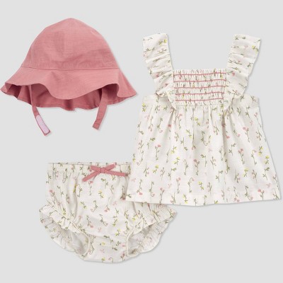 Image of Carter's Just One You®️ Baby Girls' 3pc Floral Top & Bottom Set with Hat - Cream 6M