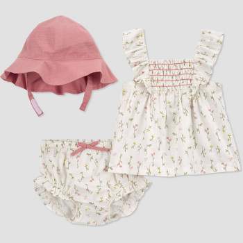 Carter's Just One You®️ Baby Girls' 3pc Floral Top & Bottom Set with Hat - Cream