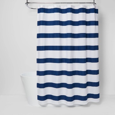 Rugby Stripe Shower Curtain White/Blue Cool - Room Essentials™