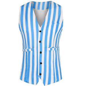 INSPIRE CHIC Men's Business Slim Fit V Neck Sleeveless Striped Vest - 1 of 4