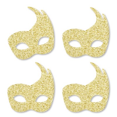 Big Dot of Happiness Gold Glitter Masks - No-Mess Real Gold Glitter Cut-Outs - Masquerade Mardi Gras Party Confetti - Set of 24